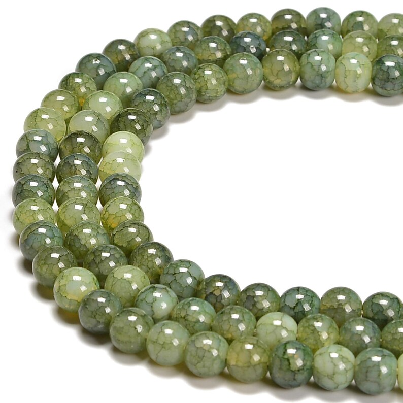 Light Green Crackle K9 Crystal Glass Smooth Round Beads 6mm 8mm 10mm 15.5" Str image 2