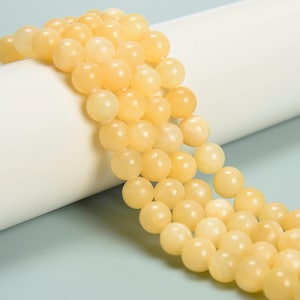 Natural Yellow Jade Smooth Round Beads Size 6mm 8mm 10mm 15.5&#39;&#39; Strand