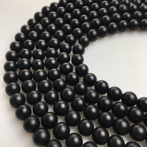 2.0mm Hole Black Onyx Matte Round Beads 6mm 8mm 10mm 12mm 15.5" Strand