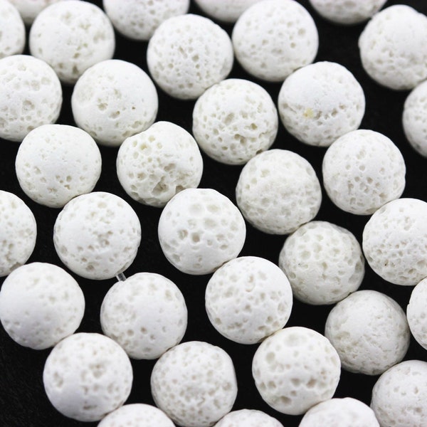 White Volcanic Lava Rock Stone Beads 4mm 6mm 8mm 10mm 15.5" Strand