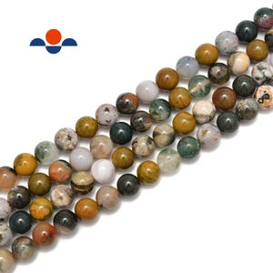 Natural Ocean Jasper Smooth Round Beads Size 4mm 6mm 8mm 10mm 12mm 15.5&quot; Strand
