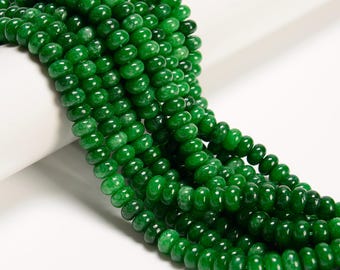 Cuentas redondas lisas de jade teñidas de color verde esmeralda, tamaño 5 x 8 mm, tira de 15,5 pulgadas