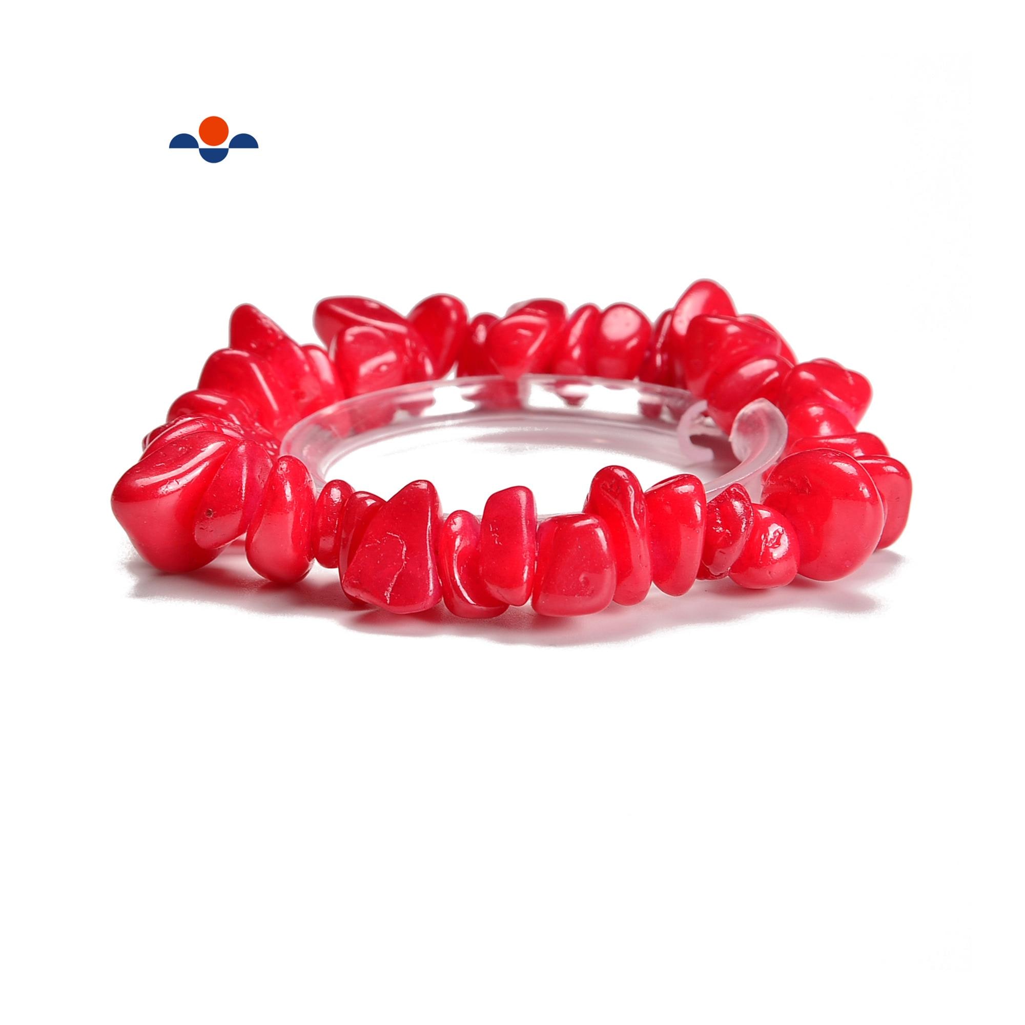 Red Dyed Jade Pebble Nugget Elastic Bracelet Size 7-17mm 7.5
