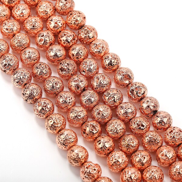 Rose Gold Coated Lava Rock Stone Beads 6mm 8mm 10mm 15.5" Strand