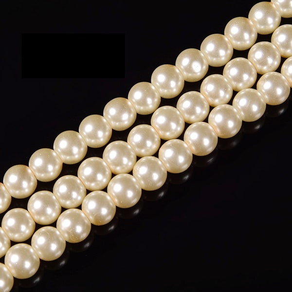 Beige White Glass Pearl Smooth Round Beads 3mm 4mm 6mm 8mm 10mm 12mm 15.5"Strand