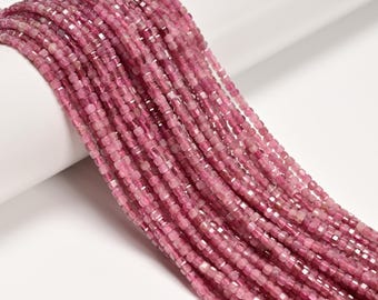 Natural Pink Tourmaline Faceted Cube Beads Size 2.5mm 15.5'' Strand
