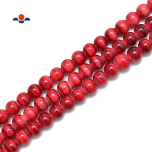 Red Stripe Glass Smooth Round Beads Size 6mm 8mm 10mm 15.5&quot; Strand