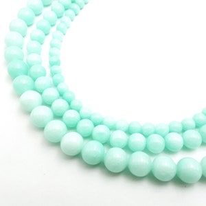 Aqua Blue Dyed Jade Smooth Round Beads 6mm 8mm 10mm 15.5" Strand