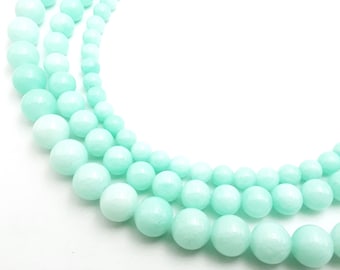 Aqua Blue Dyed Jade Smooth Round Beads 6mm 8mm 10mm 15.5" Strand