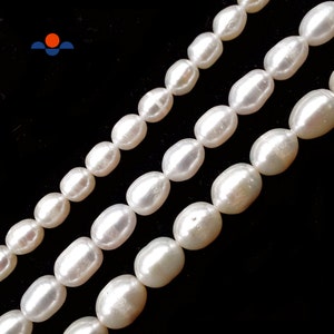 Fresh Water Pearl White Oval Rice Beads 6x8mm 7x9mm 8x10mm 15" Strand