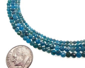 Natural Blue Apatite Faceted Round Beads 2mm 3mm 4mm 15.5" Strand