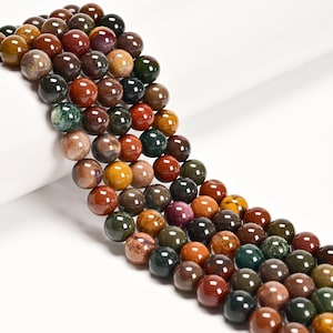 New Natural Ocean Jasper Smooth Round Beads Size 6mm 8mm 10mm 15.5&#39;&#39; Strand