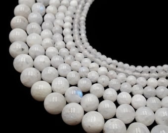 White Rainbow Moonstone Smooth Round Beads 4mm 5mm 6mm 8mm 10mm 12mm 15.5&quot; Strnd