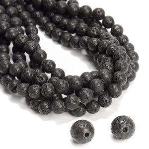 2.0mm Hole Black Lava Rock Stone Round Beads 6mm 8mm 10mm 12mm 15.5&quot; Strand