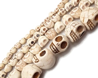 White Howlite Turquoise Skull Beads 6x8mm 8x10mm 10x12mm 18x23mm 15.5&quot; Strand