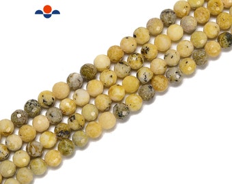 Natural Yellow Turquoise Hard Cut Faceted Round Beads Size 5mm-10mm 15.5'' Str