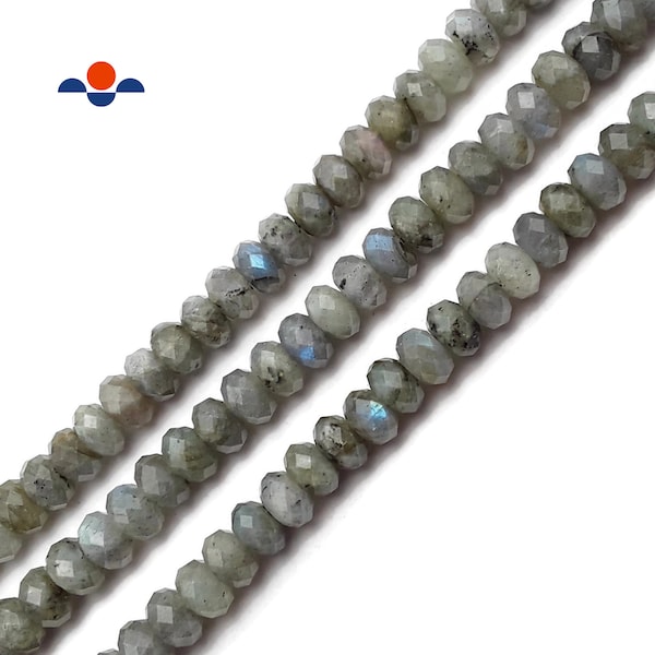 Labradorite Hard Cut Faceted Rondelle Beads Size 4x6mm 5x8mm 15.5" Strand