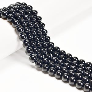 2.0mm Hole Black Tourmaline Smooth Round Beads 6mm 8mm 10mm 15.5&quot; Strand