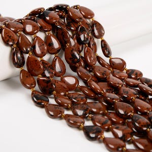 Natural Mahogany Obsidian Smooth Flat Teardrop Beads Size 13x18mm 15.5&#39;&#39; Strand