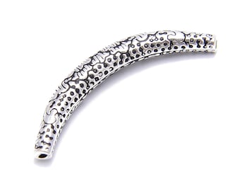 925 Sterling Silver Anti-Silver Flower Curved Tube Beads 3-4x40mm 1Pc Per Bag