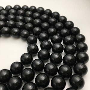 Natural Black Tourmaline Smooth Round Beads 4mm 6mm 8mm 10mm 12mm 14mm 15.5"Strd