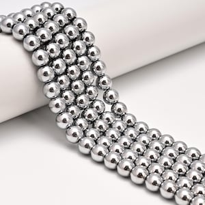 Silver Hematite Smooth Round Beads 2mm 3mm 4mm 6mm 8mm 10mm 12mm 15.5&quot; Strand