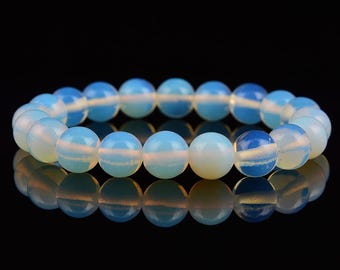 Opalite Smooth Round Elastic Bracelet Size 6mm 8mm 10mm 12mm 7.5&#39;&#39; Length
