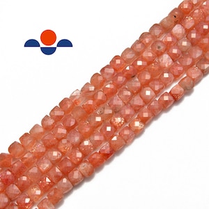 Natural Sunstone Faceted Square Cube Dice Beads 4-5mm 15.5"Strand