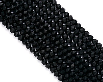 Black Onyx Matte Faceted Star Cut Beads 4mm 5mm 7mm 9mm 15.5" Strand