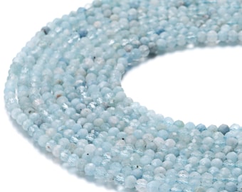 Natural Aquamarine Faceted Round Beads 2mm 3mm 4mm 5mm 15.5" Strand