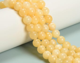 Natural Yellow Jade Smooth Round Beads Size 6mm 8mm 10mm 15.5'' Strand
