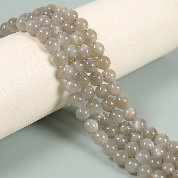 Loose Stone Beads, Natural 8Mm Gray Gleamy Rainbow Moonstone Round Gems