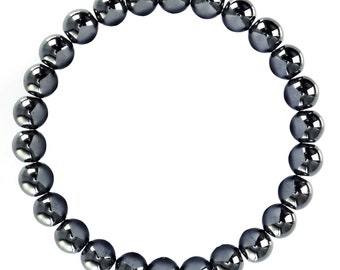 Natural Gray Hematite Bracelet Smooth Round Size 10mm 8mm 7.5" Length