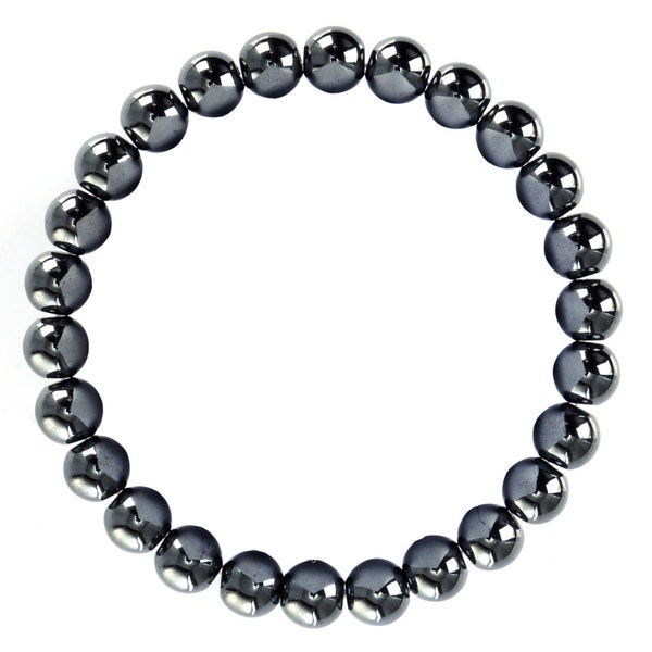 Natural Gray Hematite Bracelet Smooth Round Size 10mm 8mm 7.5" Length
