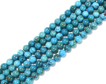 Nice Genuine Blue Turquoise Smooth Round Beads Size 4.5mm to 9.3mm 15.5'' Strand