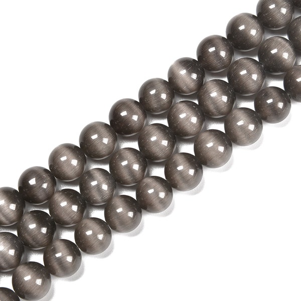 Dark Gray Cat's Eye Smooth Round Beads Size 6mm 8mm 10mm 15.5'' Strand