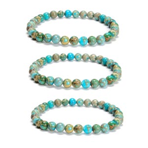 Light Blue Sea Sediment Jasper Round Beaded Bracelet 6mm 3 PCS/Set 7.5'' Length