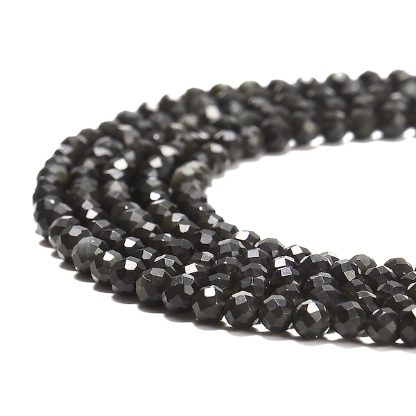 Natural Rainbow Obsidian Faceted Round Beads Size 2mm 3mm 4mm 15.5'' Strand