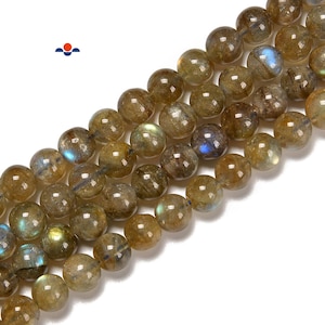 Cuentas redondas lisas de labradorita dorada natural, tamaño 3,5-10 mm, tira de 15,5 pulgadas