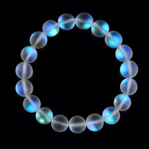 Clear Mystic Aura Crystal Glass Matte Bracelet Round Size 8mm 10mm 7.5" Length