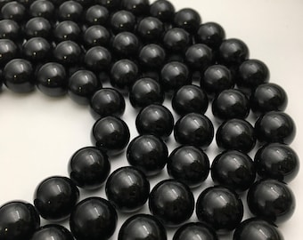 Natural Black Tourmaline Smooth Round Beads 4mm 6mm 8mm 10mm 12mm 14mm 15.5"Strd