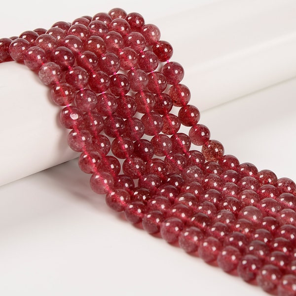 Natural Dark Strawberry Quartz Smooth Round Beads Size 6mm 8mm 10mm 15.5" Strand