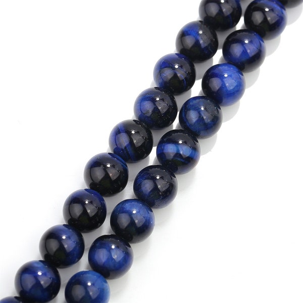 Blue Tiger Eye Smooth Round Beads 4mm 6mm 8mm 10mm 12mm 15.5" Strand