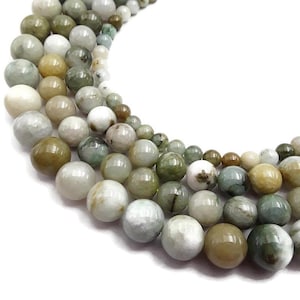 Natural Multi-Green Jade Smooth Round Beads 6mm 8mm 10mm 12mm 15.5&quot; Strand