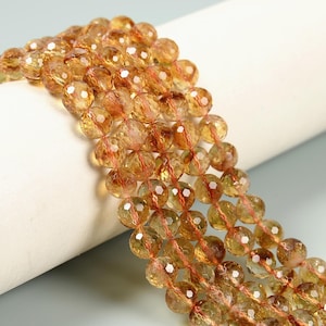 Natural Citrine Faceted Round Beads Size 4mm 6mm 8mm 10mm 15.5&quot; Strand