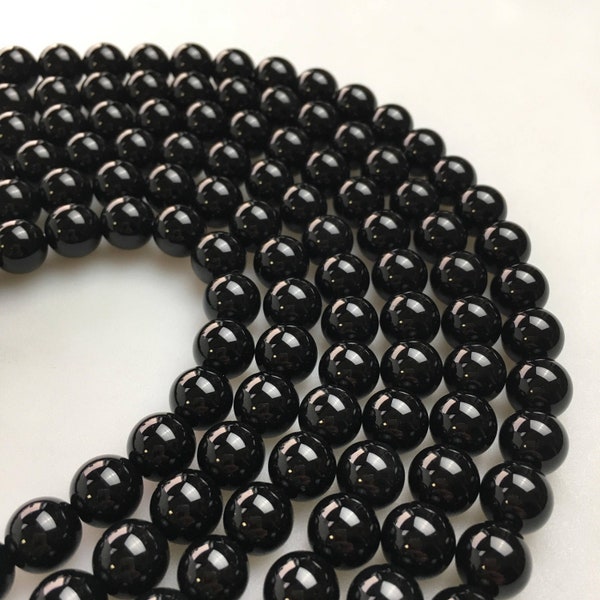 2.0mm Hole Black Onyx Smooth Round Beads 6mm 8mm 10mm 12mm 15.5" Strand