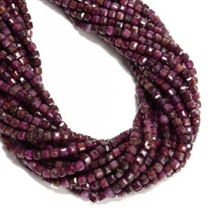 Natural Ruby Faceted Cube Beads Size 3mm 4mm 15.5" Strand