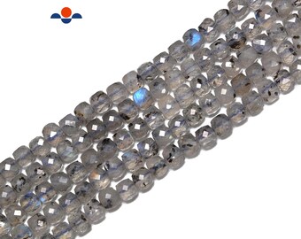 Natural Labradorite with Black Specks Faceted Cube Beads Size 4mm 15.5'' Strand