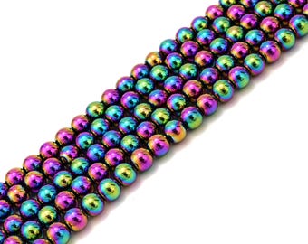 Rainbow Hematite Smooth Round Beads 2mm 3mm 4mm 6mm 8mm 10mm 12mm 15.5" Strand
