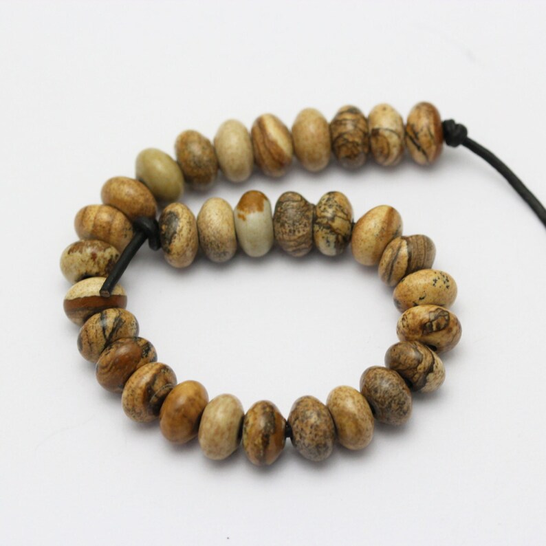 2.0mm Hole Picture Jasper Smooth Rondelle Beads 5x8mm 6x10mm 8 Strand image 5